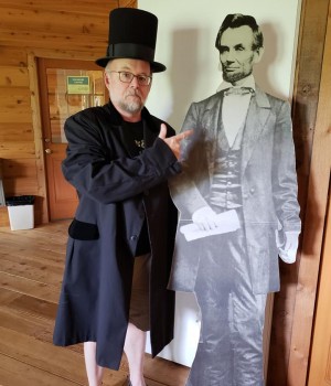 This cut-out of Abe Lincoln couldn't match my debate skills, even without my pants.