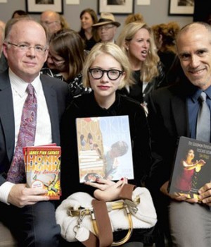 At the Chicago Public Library Carl Sandburg Awards Dinner, with Tavi Gevinson and Henry Godinez, 2014